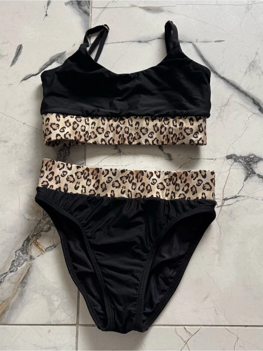 PQ Swim Black Bikini with Leopard Print Trim